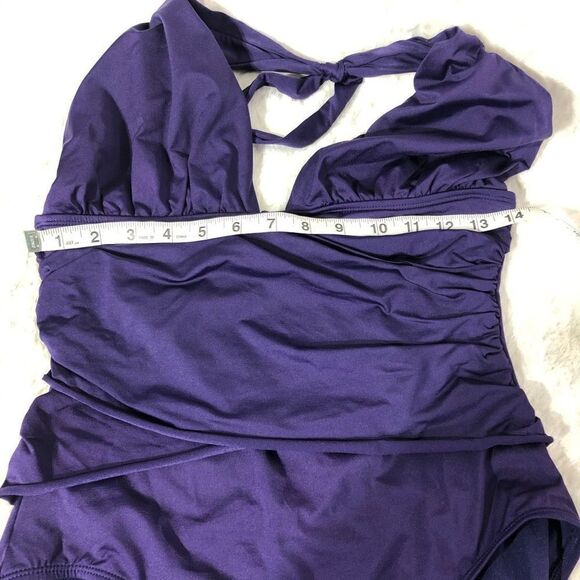 Gap halter swimsuit one piece wrap ruched low cut medium EUC purple - Picture 8 of 12